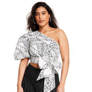 FeNoel x Target, Sketch Palm Leaf Print, wrap tie, one shoulder top
